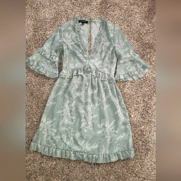 Parisian| Floral Plunging Neckline Midi Dress with Bell Sleeves - Picture 1 of 7